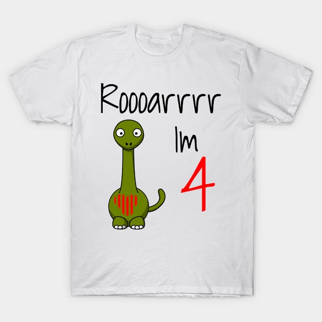 Kids 4 Year Old Birthday Gift T-Shirt Dinosaur Tee T-Shirt by funcreative29